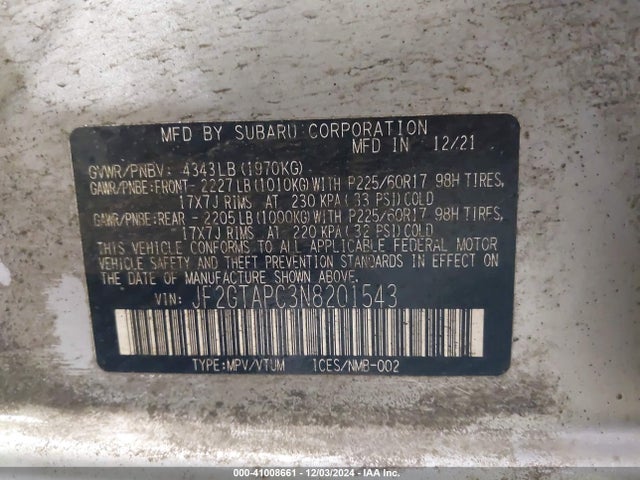 JF2GTAPC3N8201543 Subaru Crosstrek Premium