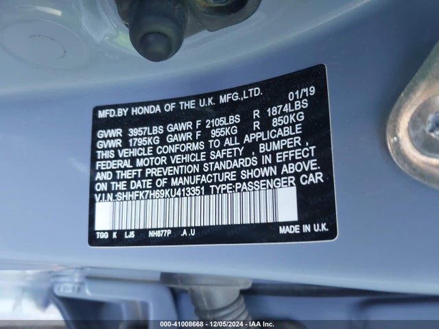 Honda CIVIC EX 2019 SHHFK7H69KU413351 Image 9