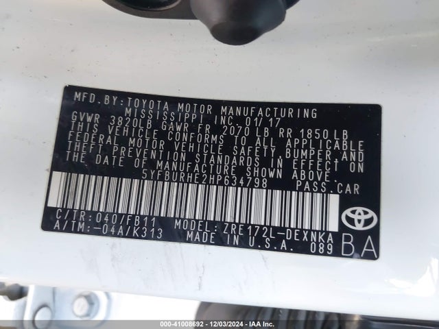 Toyota COROLLA LE 2017 5YFBURHE2HP634798 Image 9
