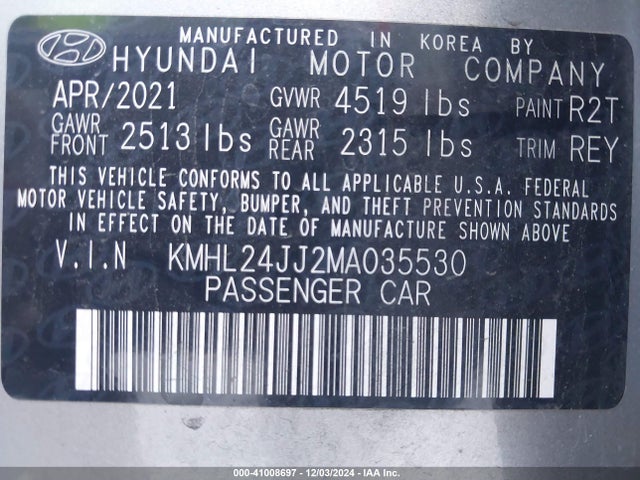 Hyundai Sonata Blue 2021 KMHL24JJ2MA035530 Image 9