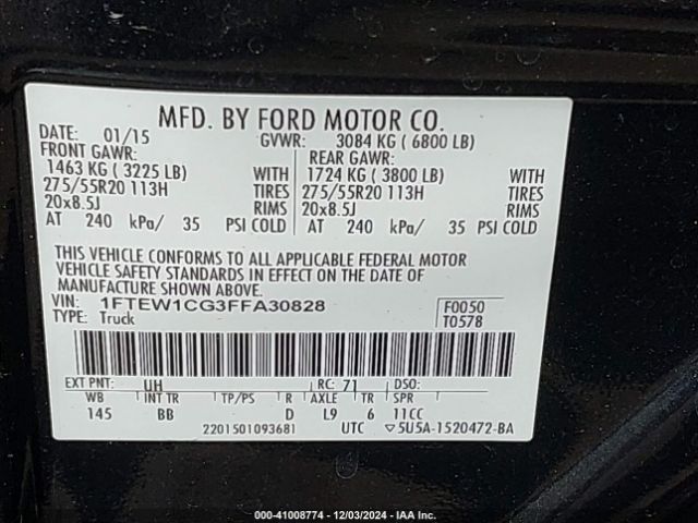 1FTEW1CG3FFA30828 Ford F-150 Platinum