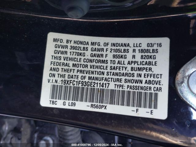 19XFC1F93GE211417 Honda Civic Touring