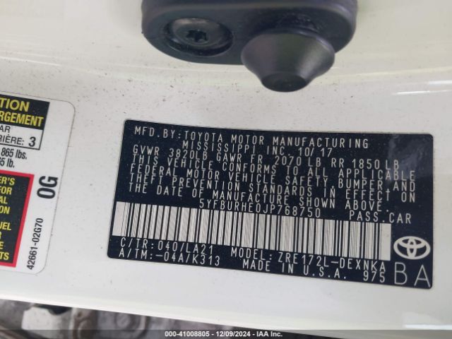 5YFBURHE0JP768750 Toyota Corolla Xle