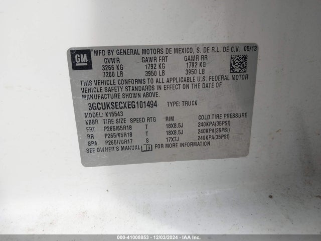 3GCUKSECXEG101494 Chevrolet Silverado 1500 2lz