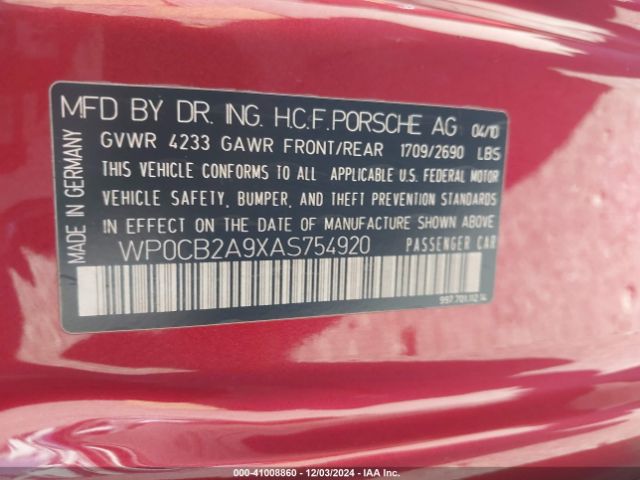2010 PORSCHE 911 WP0CB2A9XAS754920 Photo 8