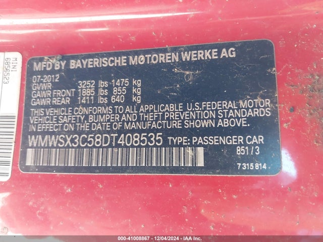 2013 MINI COUPE WMWSX3C58DT408535 Photo 8