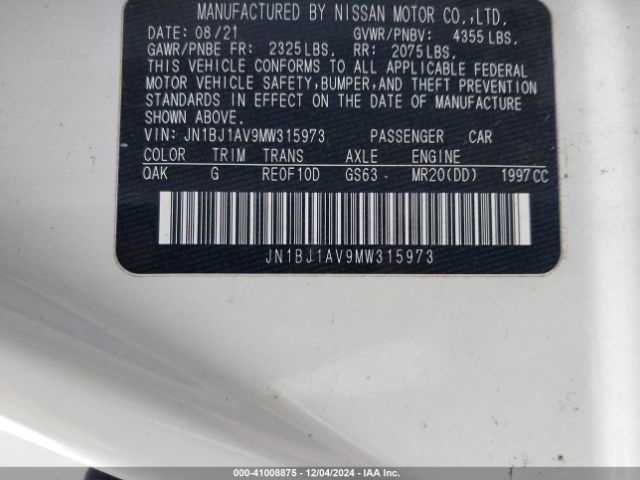 JN1BJ1AV9MW315973 Nissan Rogue Sport S Fwd Xtronic Cvt