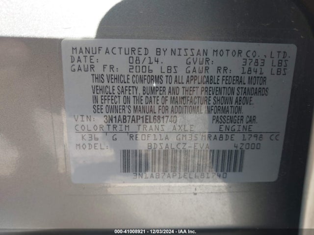 Nissan SENTRA S 2014 3N1AB7AP1EL681740 Image 9