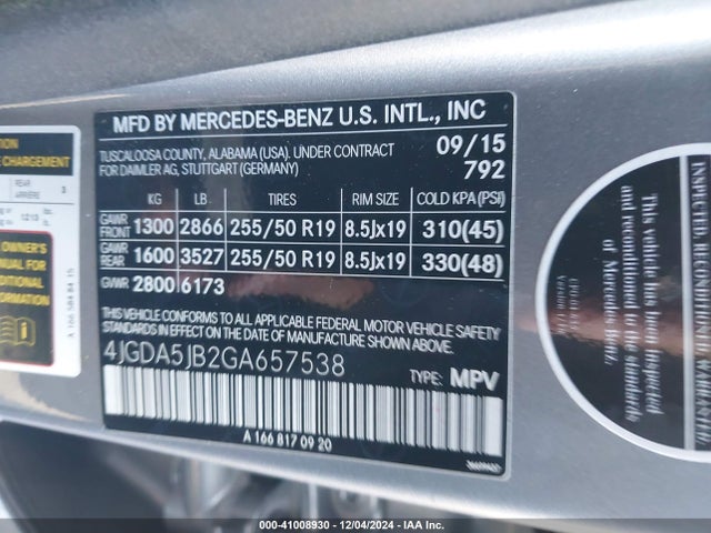Mercedes-Benz GLE 350 2016 4JGDA5JB2GA657538 Image 9
