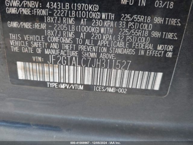 JF2GTALC7JH311527 Subaru Crosstrek 2.0i Limited