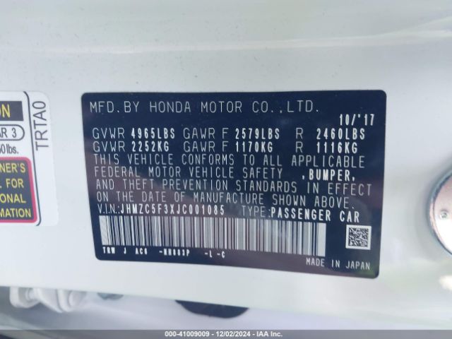 JHMZC5F3XJC001085 Honda Clarity Plug-in Hybrid Touring