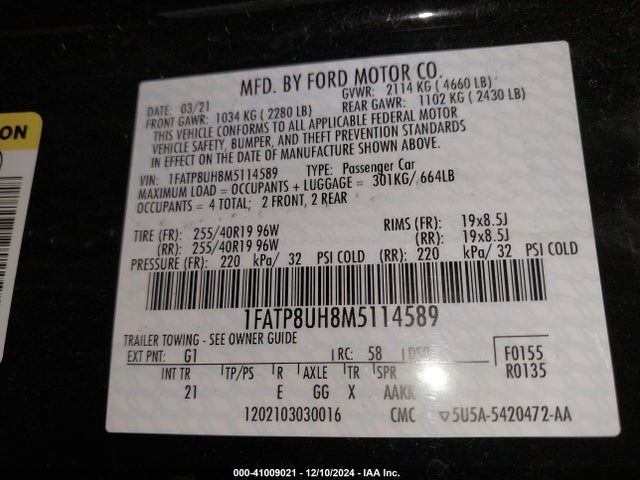 Ford Mustang Ecoboost 2021 1FATP8UH8M5114589 Image 9