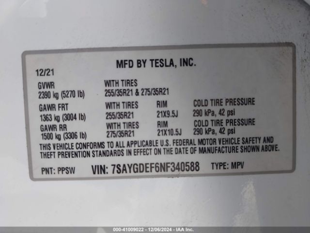 7SAYGDEF6NF340588 Tesla Model Y Performance Dual Motor All-wheel Drive