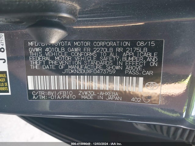 Toyota Prius Two 2015 JTDKN3DUXF0473759 Image 9