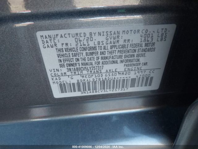 3N1AB8CV5LY257317 Nissan Sentra Sv Xtronic Cvt