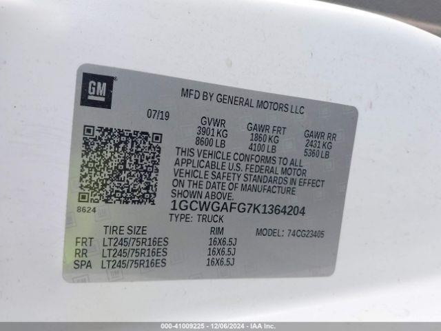 1GCWGAFG7K1364204 Chevrolet Express 2500 Work Van