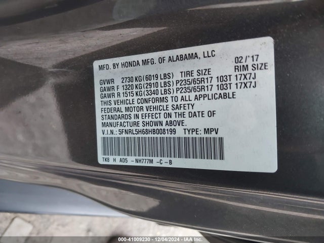 Honda Odyssey Ex-l 2017 5FNRL5H68HB008199 Image 9