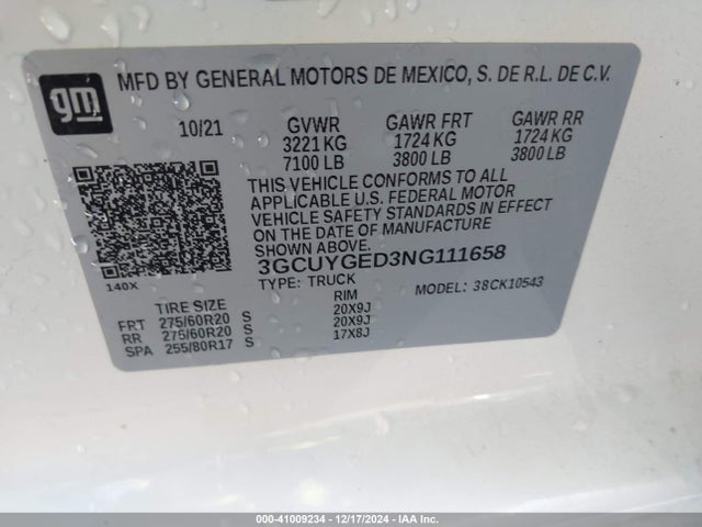 3GCUYGED3NG111658 Chevrolet Silverado 1500 Ltd 4wd  Short Bed Ltz