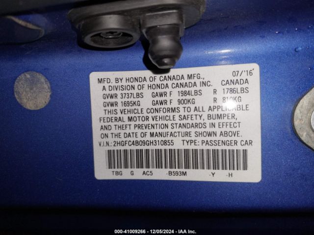 2HGFC4B09GH310855 Honda Civic Lx-p