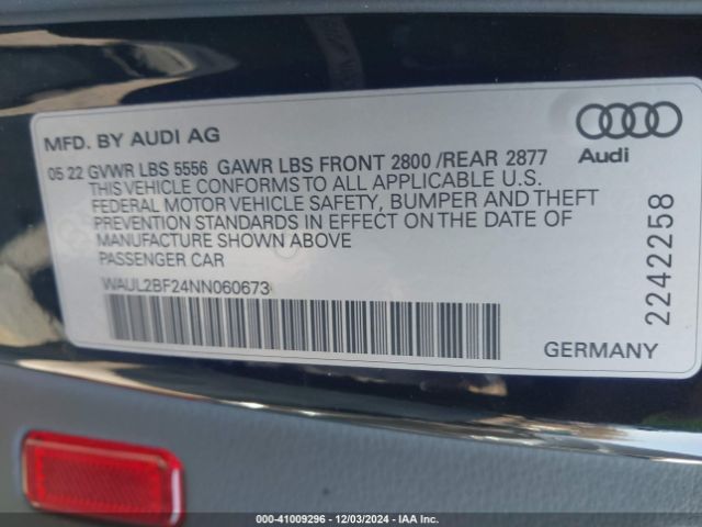 WAUL2BF24NN060673 Audi A6 Sedan Premium Plus 55 Tfsi Quattro S Tronic