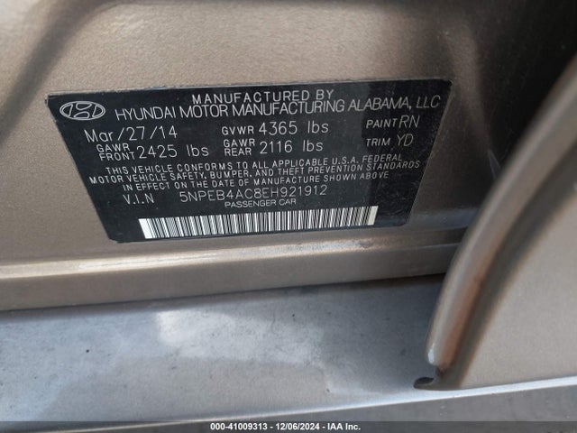 5NPEB4AC8EH921912 Hyundai SONATA GLS
