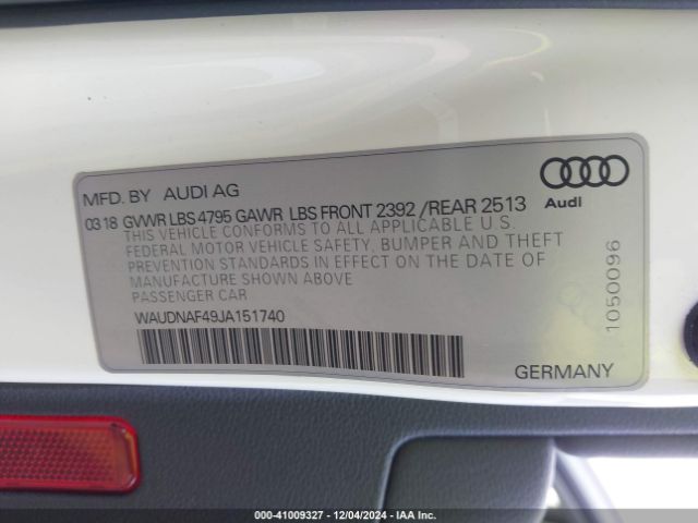WAUDNAF49JA151740 Audi A4 2.0t Premium/2.0t Tech Premium