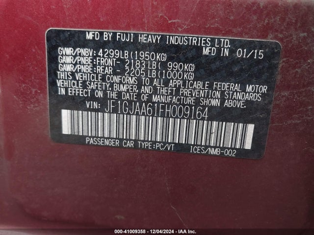 Subaru Impreza 2.0i 2015 JF1GJAA61FH009164 Image 9