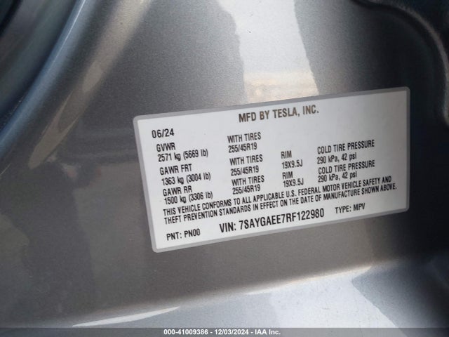 2024 TESLA MODEL Y 7SAYGAEE7RF122980 Photo 8