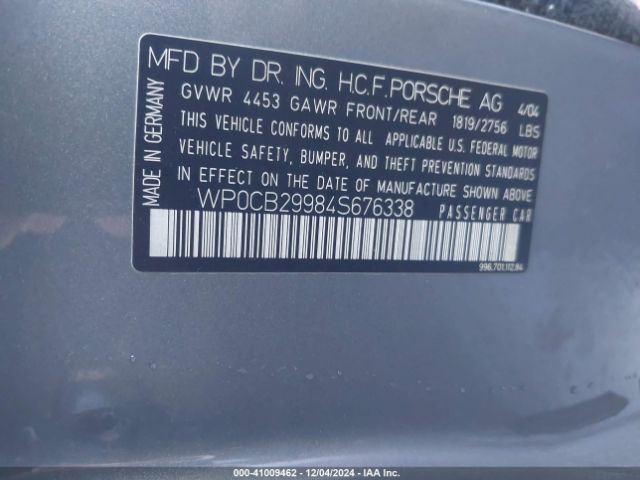 2004 PORSCHE 911 WP0CB29984S676338 Photo 8