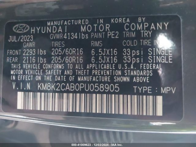 KM8K2CAB0PU058905 Hyundai Kona Se