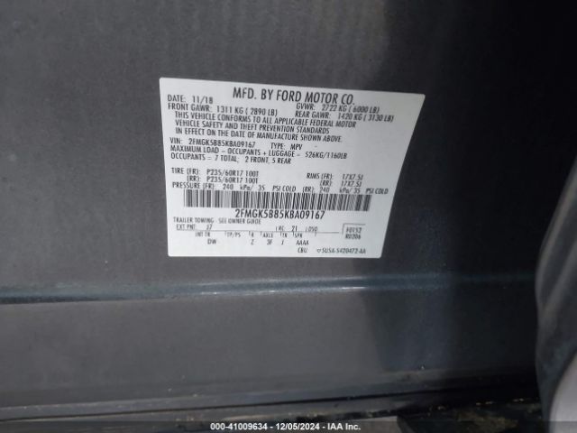 2FMGK5B85KBA09167 Ford FLEX SE