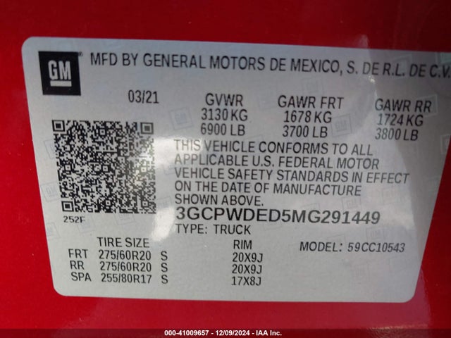 3GCPWDED5MG291449 Chevrolet Silverado 1500 2wd  Short Bed Rst