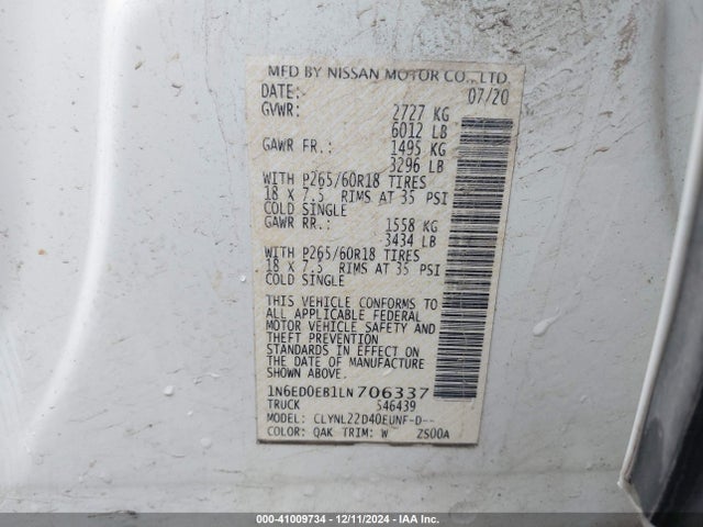 Nissan Frontier 2020 1N6ED0EB1LN706337 Image 9
