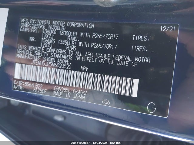Toyota 4runner Sr5 Premium 2022 JTENU5JR5N6023522 Image 9
