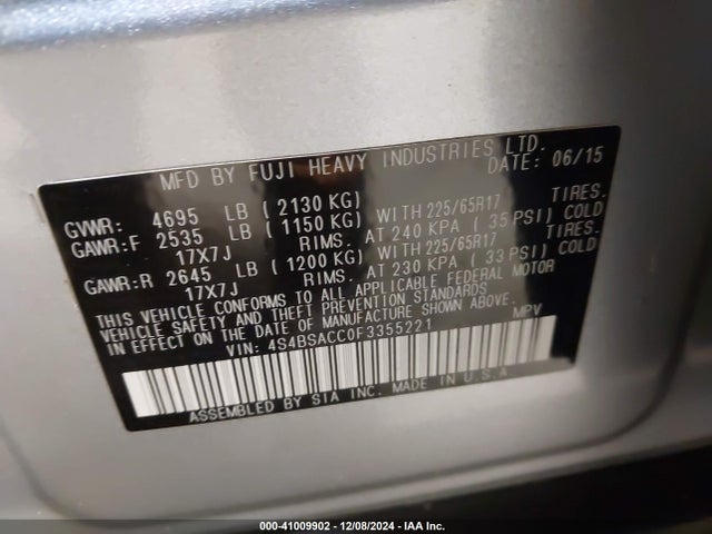 4S4BSACC0F3355221 Subaru Outback 2.5i Premium
