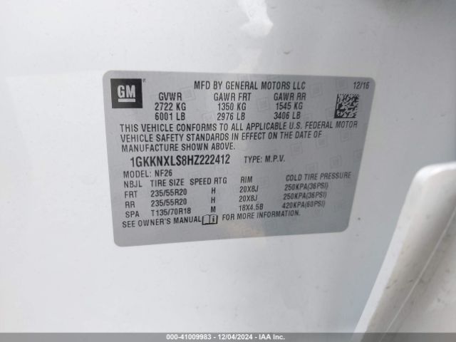 1GKKNXLS8HZ222412 GMC Acadia Denali