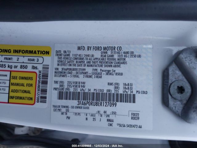3FA6P0RU8ER127099 Ford Fusion Hybrid Titanium