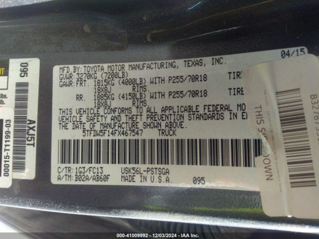 5TFDW5F14FX467547 Toyota Tundra Sr5 5.7l V8