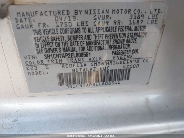3N1CN7AP2EL808561 Nissan Versa 1.6 S+