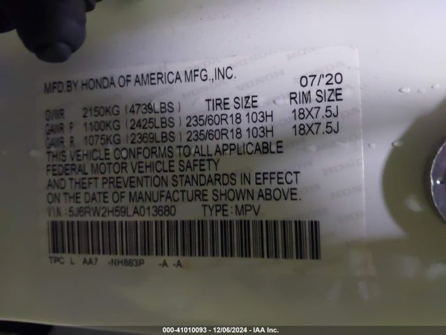 Honda Cr-v Awd Ex 2020 5J6RW2H59LA013680 Image 9