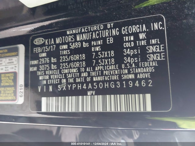 KIA Sorento 3.3l Ex 2017 5XYPH4A50HG319462 Image 9