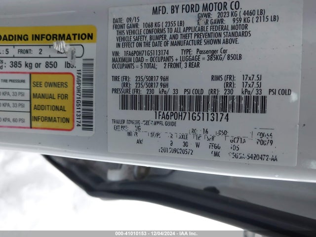 Ford FUSION SE 2016 1FA6P0H71G5113174 Image 9