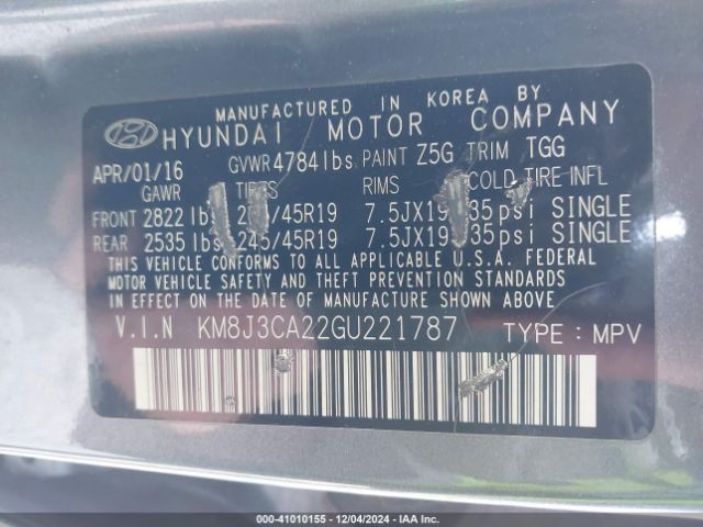KM8J3CA22GU221787 Hyundai Tucson Sport
