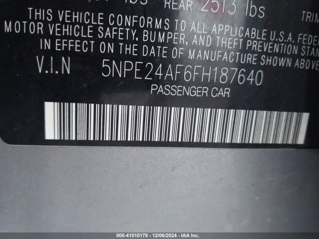 Hyundai SONATA SE 2015 5NPE24AF6FH187640 Image 9