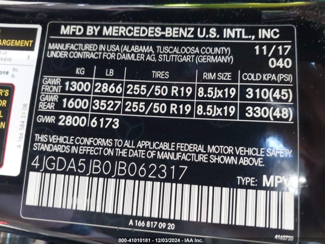 4JGDA5JB0JB062317 Mercedes-Benz GLE 350