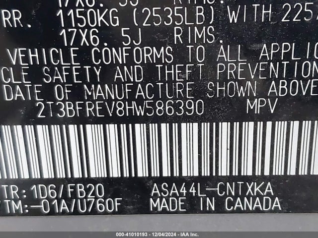 Toyota RAV4 LE 2017 2T3BFREV8HW586390 Image 9
