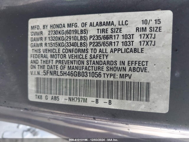 Honda ODYSSEY EX 2016 5FNRL5H46GB031056 Image 9