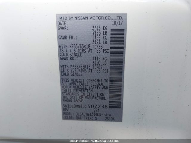 5N1DL0MN8JC507738 Infiniti QX60
