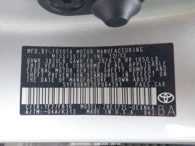 5YFBURHE2EP064281 Toyota COROLLA LE
