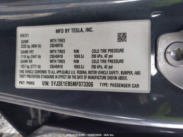 2021 TESLA MODEL 3 5YJ3E1EB5MF073306 Photo 8